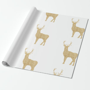 Christmas White & Gold Reindeer Wrapping Paper