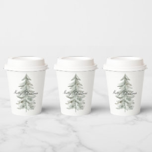 Christmas White Green Tree Paper Cups