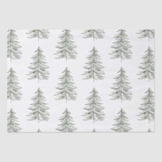 Christmas White Green Trees Tissue Paper (Front)