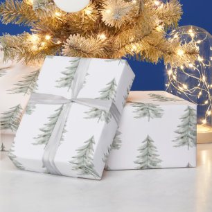 Christmas White Green Trees Wrapping Paper