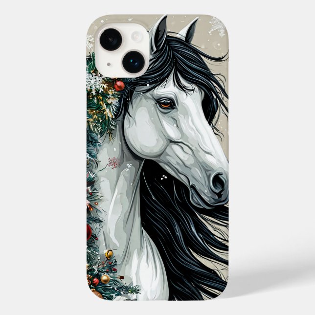 Christmas White Horse Winter Scene Case-Mate iPhone Case (Back)