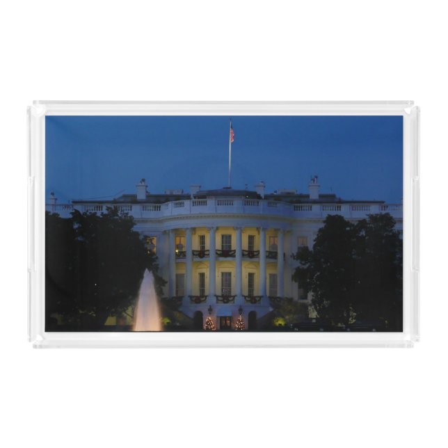 Christmas White House at Night in Washington DC Acrylic Tray (Front)