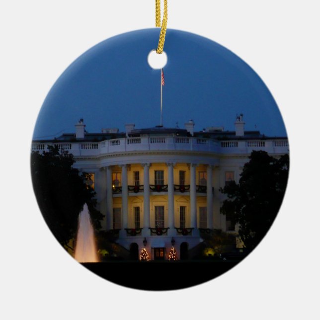 Christmas White House at Night in Washington DC Ceramic Ornament (Front)