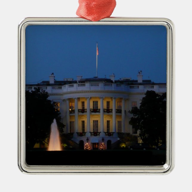 Christmas White House at Night in Washington DC Metal Ornament (Front)