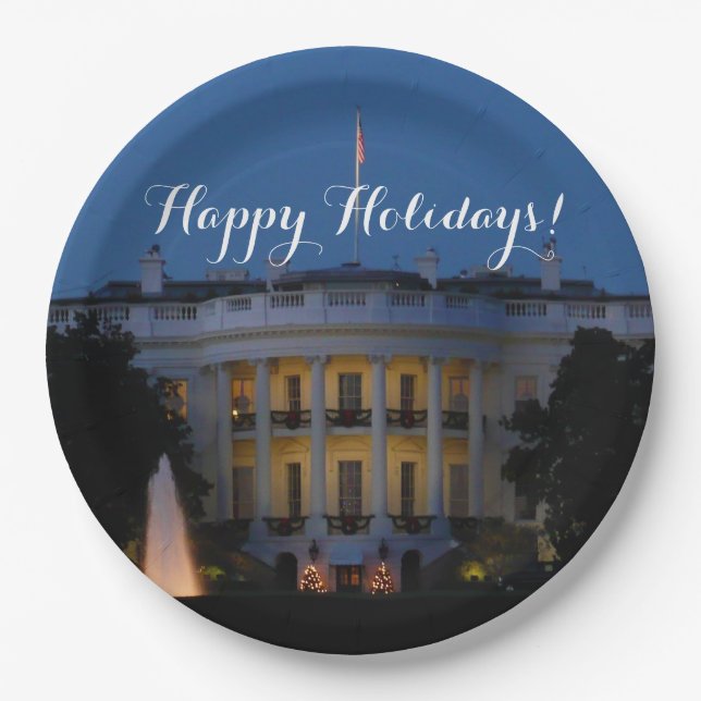 Christmas White House at Night in Washington DC Paper Plates (Front)