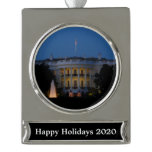 Christmas White House at Night in Washington DC Silver Plated Banner Ornament