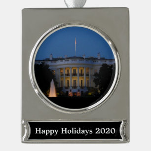 Christmas White House at Night in Washington DC Silver Plated Banner Ornament