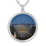 Christmas White House at Night in Washington DC Silver Plated Necklace