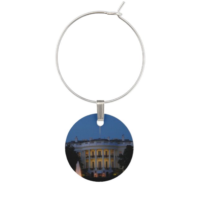 Christmas White House at Night in Washington DC Wine Glass Charm (Front)