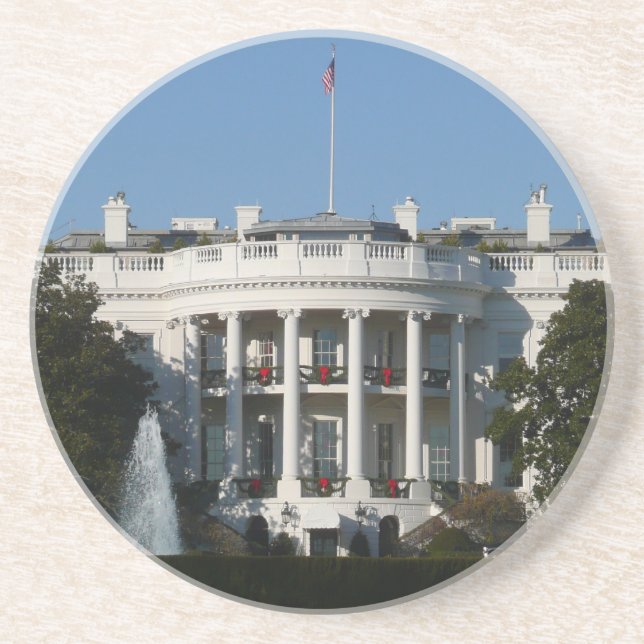Christmas White House for Holidays Washington DC Sandstone Coaster (Front)