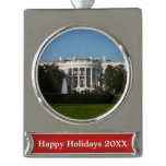 Christmas White House for Holidays Washington DC Silver Plated Banner Ornament