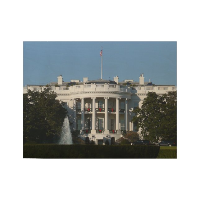 Christmas White House for Holidays Washington DC Wood Poster (Front)