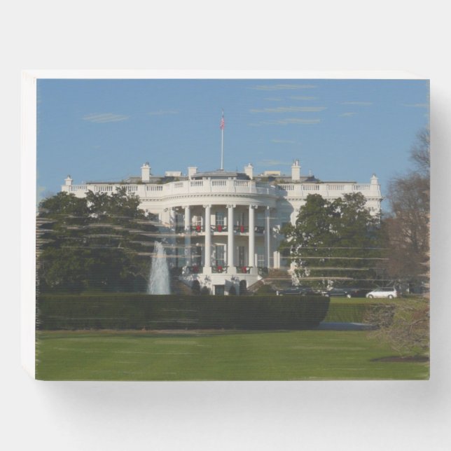 Christmas White House for Holidays Washington DC Wooden Box Sign (Front Horizontal)
