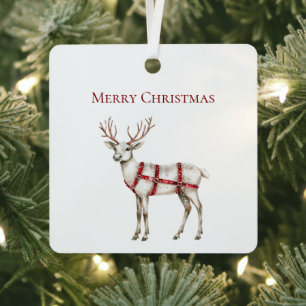 Christmas White Peppermint Deer Metal Ornament