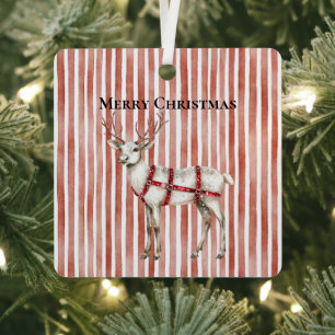 Christmas White Peppermint Deer Metal Ornament