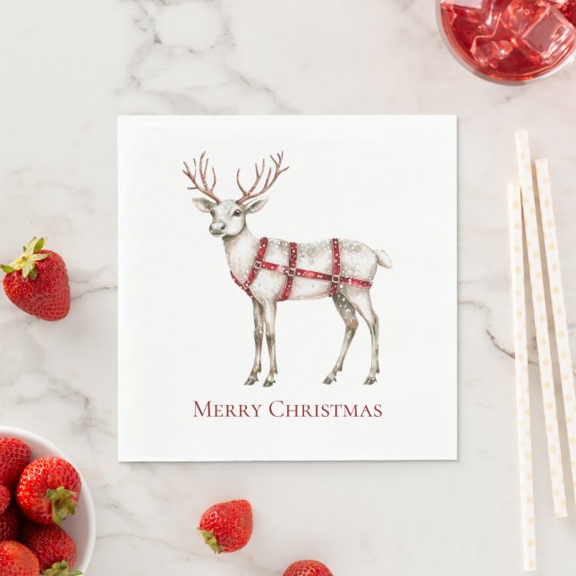 Christmas White Peppermint Deer Napkins (Insitu)