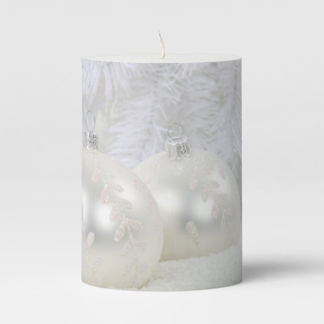 Christmas white pine bulbs classic stylish pillar candle (Front)