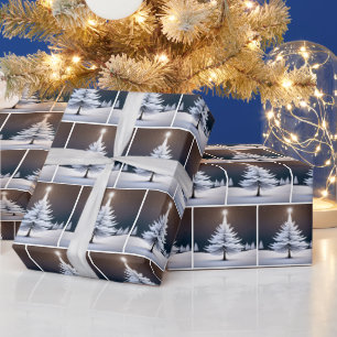 Christmas White Pine Tree and Star Wrapping Paper