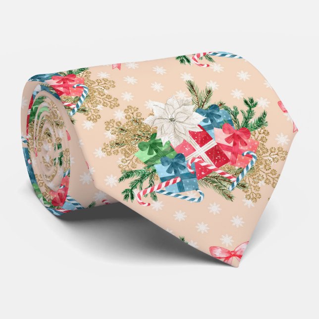 Christmas White Poinsettia Neck Tie (Rolled)