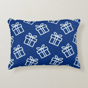Christmas White Presents with Blue Background   Accent Pillow