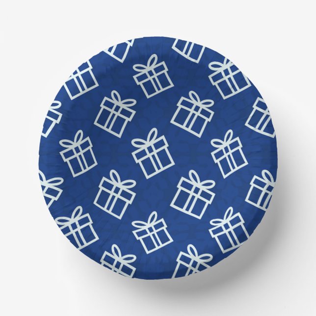 Christmas White Presents with Blue Background    Paper Bowls (Front)