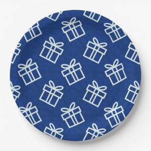 Christmas White Presents with Blue Background    Paper Plates