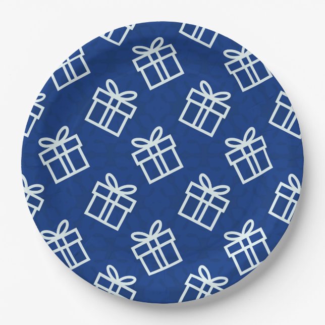 Christmas White Presents with Blue Background    Paper Plates (Front)