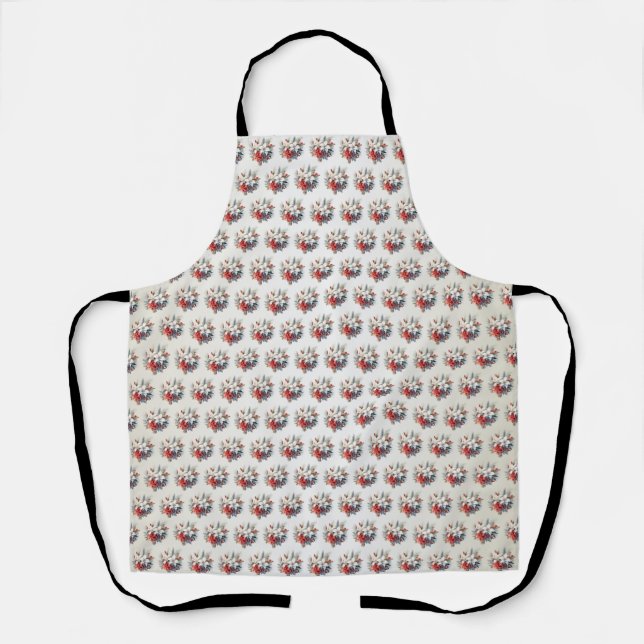 Christmas White Red Flowers Holidays Elegant Apron (Front)