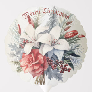 Christmas White Red Flowers Holidays Elegant Balloon