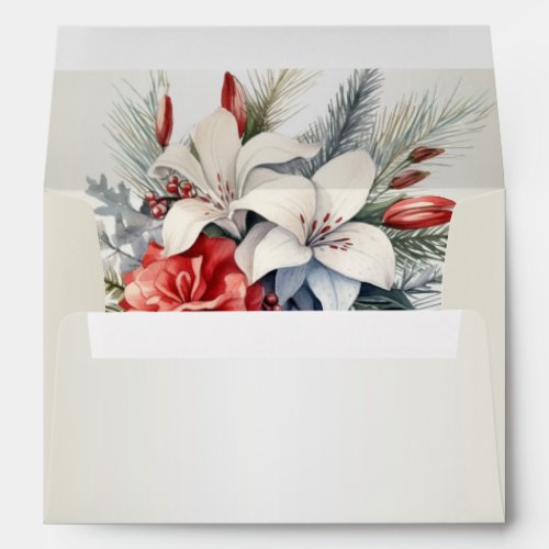 Christmas White Red Flowers Holidays Elegant Envelope