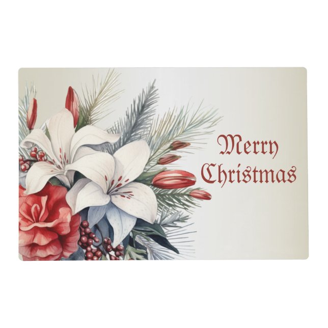 Christmas White Red Flowers Holidays Elegant Placemat (Front)