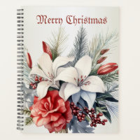 Christmas White Red Flowers Holidays Elegant Planner