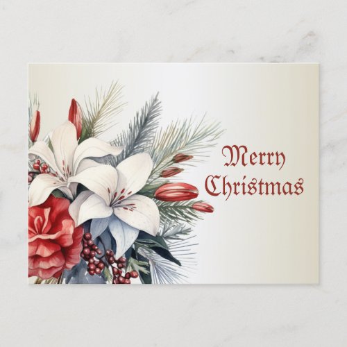 Christmas White Red Flowers Holidays Elegant Postcard