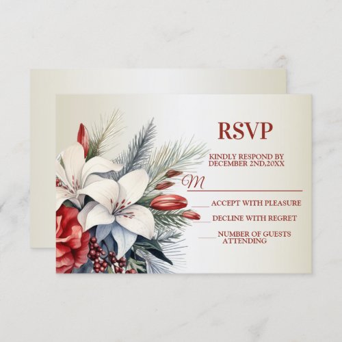 Christmas White Red Flowers Holidays Elegant RSVP Card