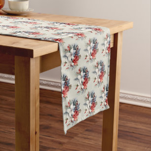 Christmas White Red Flowers Holidays Elegant Short Table Runner