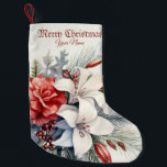 Christmas White Red Flowers Holidays Elegant Small Christmas Stocking<br><div class="desc">Christmas White Red Flowers Holidays Elegant Small Christmas Stocking. Unique,  beautiful,  stylish design. Easy to be personalized. Font style,  size and colors can be changed. Matching items are available.</div>