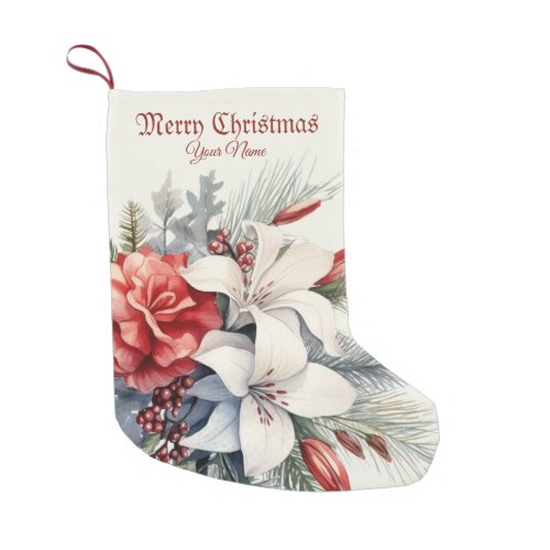 Christmas White Red Flowers Holidays Elegant Small Christmas Stocking