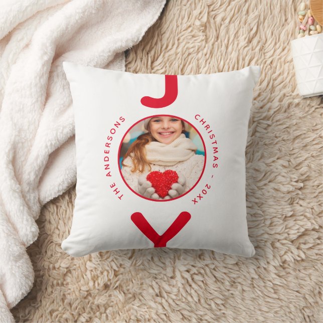 Christmas white red joy photo simple minimalist throw pillow (Blanket)
