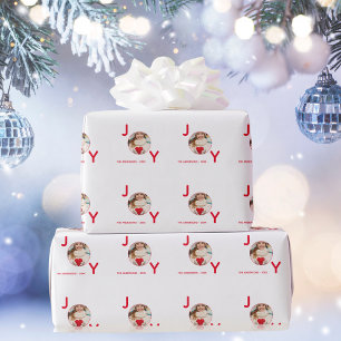 Christmas white red photo joy wrapping paper