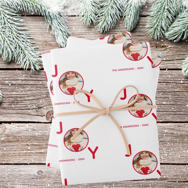 Christmas white red photo joy wrapping paper sheets (Creator Uploaded)