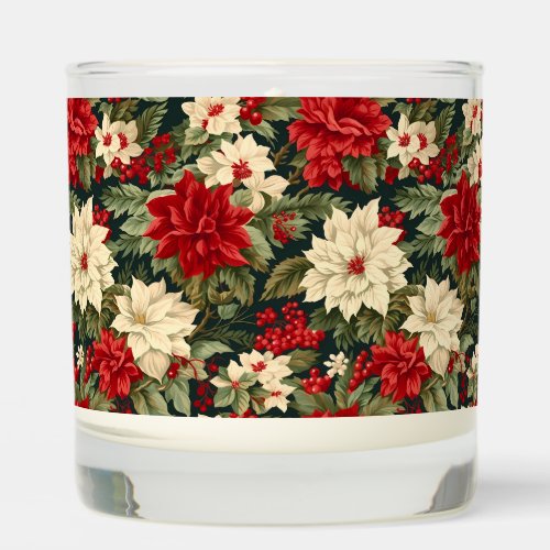 Christmas White Red Poinsettia Flower Holly Berry Scented Candle