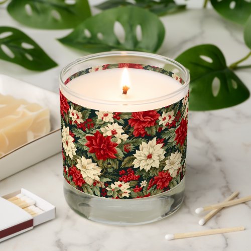 Christmas White Red Poinsettia Flower Holly Berry Scented Candle