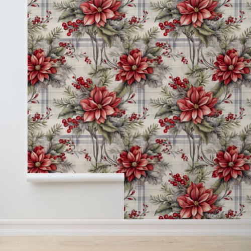 Christmas White Red Poinsettia Flower Holly Berry Wallpaper