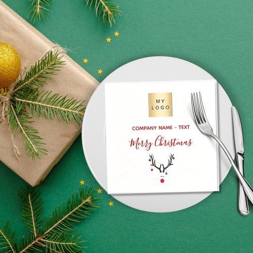 Christmas white red reindeer business logo napkins