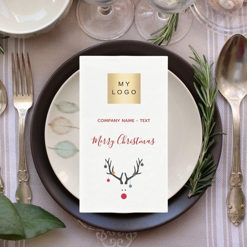 Christmas white red reindeer business logo paper guest towels