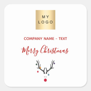 Christmas white red reindeer business logo square sticker