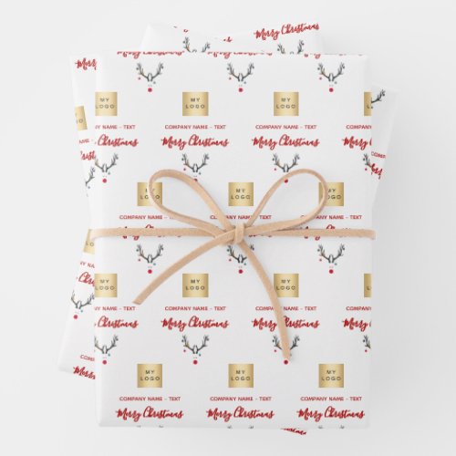 Christmas white red reindeer business logo wrapping paper sheets