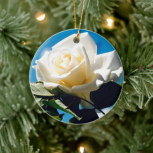 Christmas White rose - Celebrating Life Ceramic Ornament