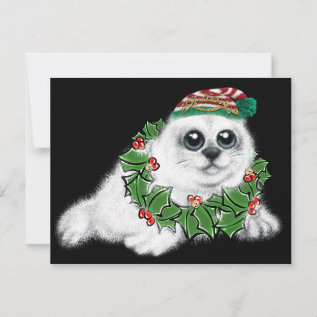Christmas white seal pup, festive Arctic animal  Note Card (Front)