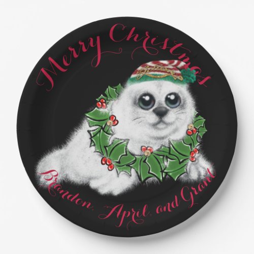 Christmas white seal pup festive Arctic animal    Paper Plates